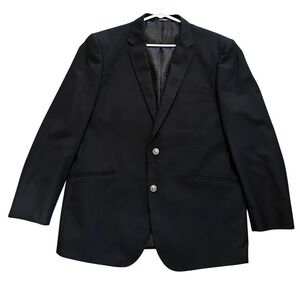 Statement Italy Mens Black Two Button Blazer Silver Crest Buttons Sport Coat 46R